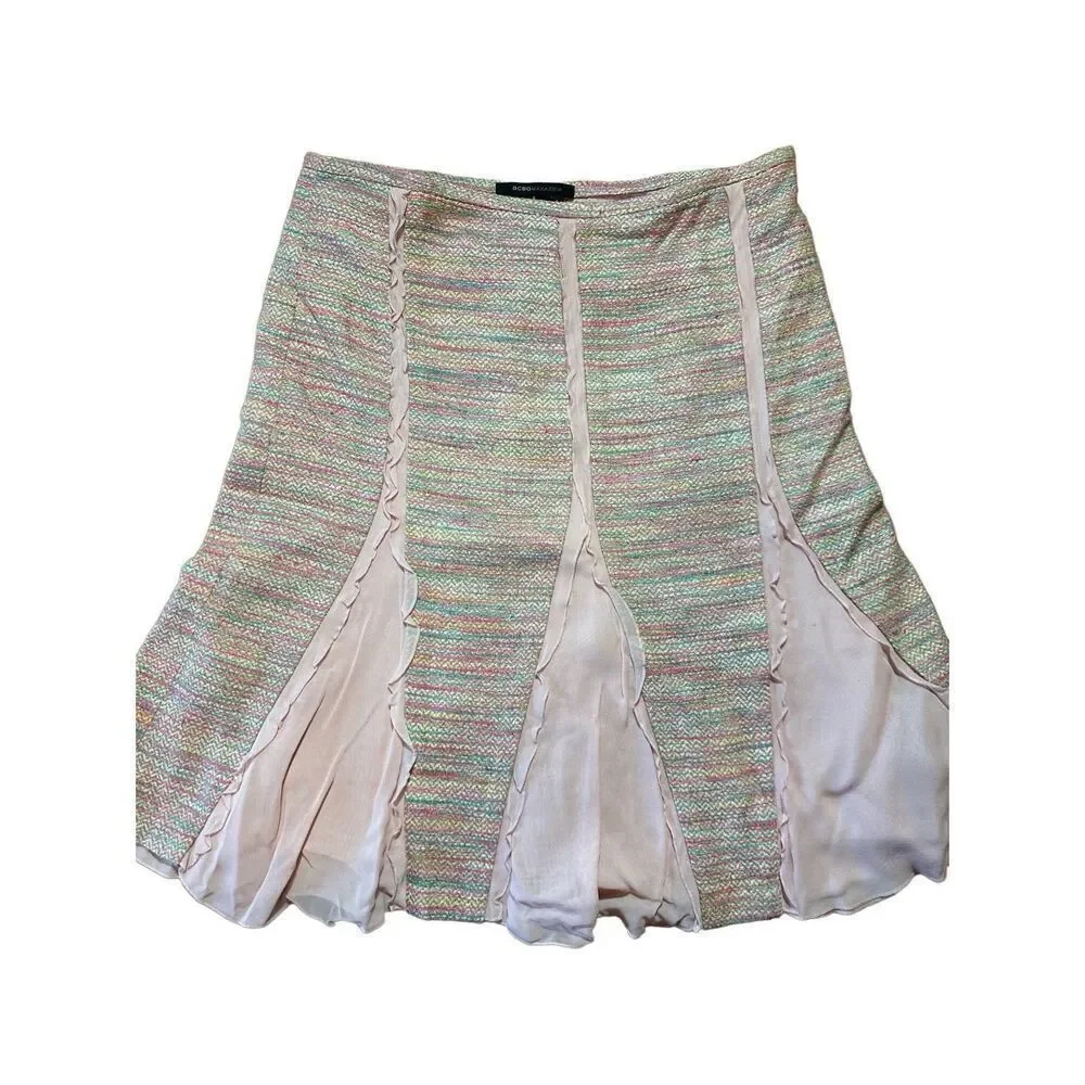 BCBGMaxazria 100% Silk Pink Multicolored A-line Pencil Skirt‎ Sz 6 NEW